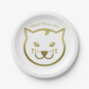 Happy Meow Year - Custom background colour Paper Plate