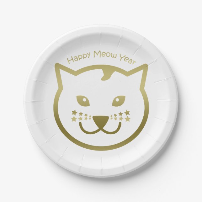 Happy Meow Year - Custom background colour Paper Plate (Front)
