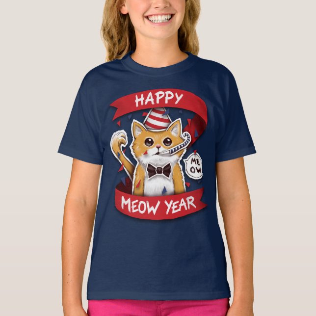  Happy Meow Year - Happy New Year Word Game T-shir T-Shirt (Front)