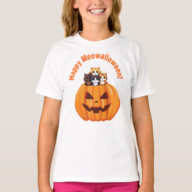 Happy Meowalloween Halloween Kittens T-Shirt (Front)