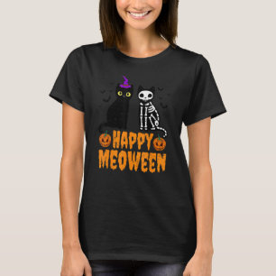 Happy Meoween Witch Cats Skeleton Cats Halloween P T-Shirt
