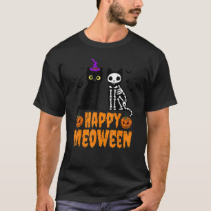 Happy Meoween Witch Cats Skeleton Cats Halloween P T-Shirt