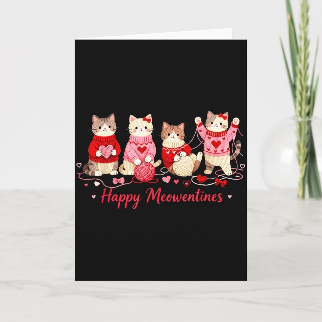 Happy Meowentines Cute Cat Valentine Love Crochet  Card (Front)