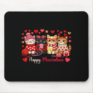 Happy Meowentines Cute Cat Valentine Love Crochet  Mouse Pad