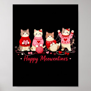 Happy Meowentines Cute Cat Valentine Love Crochet Poster