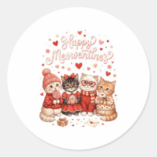 Happy Meowentines Cute Valentine Cat Lovers Girls Classic Round Sticker
