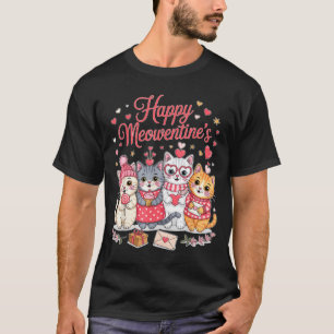 Happy Meowentines Cute Valentine Cat Lovers Girls  T-Shirt
