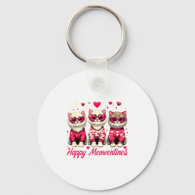 Happy Meowentines Cute Valentine Cats Love Funny C Key Ring (Front)