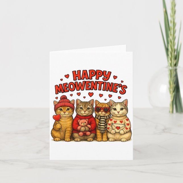 Happy Meowentines Cute Valentine Cats Love Women M Card (Front)
