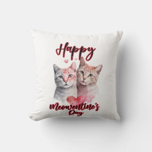 Happy Meowentine's Day Cat Couple Valentine's  Cushion