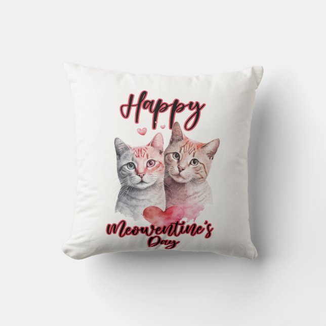 Happy Meowentine's Day Cat Couple Valentine's  Cushion (Front)