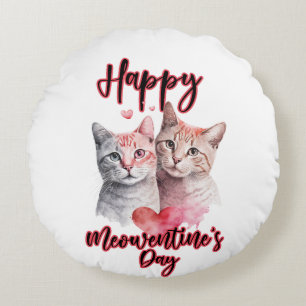 Happy Meowentine's Day Cat Couple Valentine's  Round Cushion