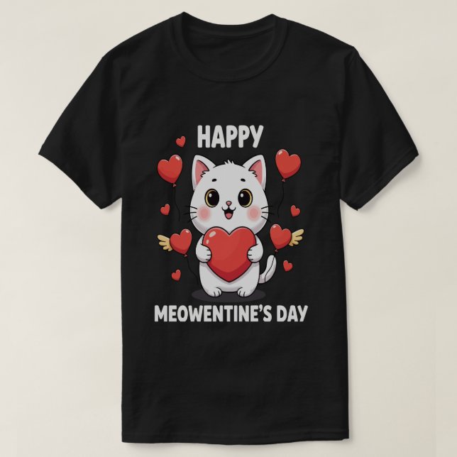 Happy Meowentines Day Cute Cat Valentine Pun Gift  T-Shirt (Design Front)