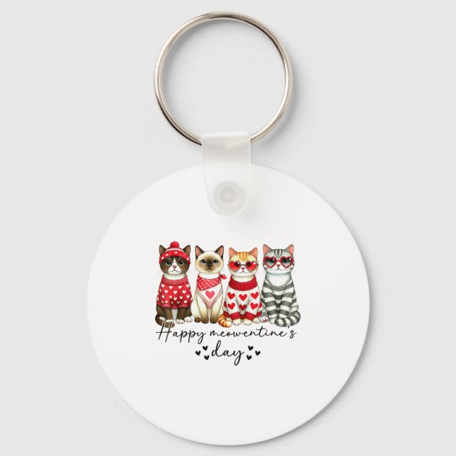 Happy Meowentine's Day Cute Valentines Funny Cat S Key Ring (Front)