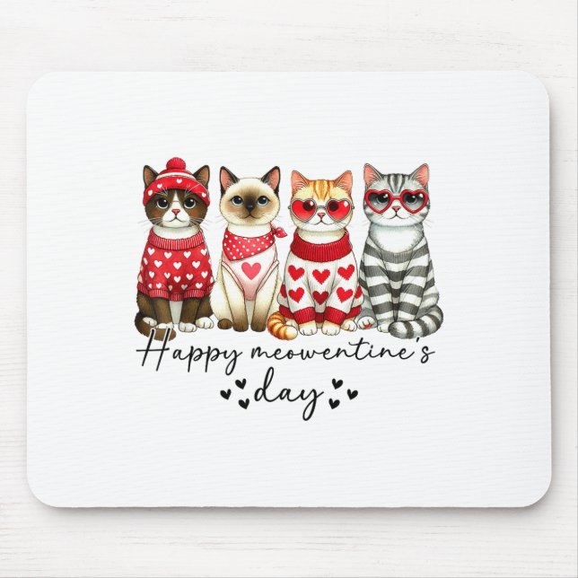 Happy Meowentine's Day Cute Valentines Funny Cat S Mouse Pad (Front)