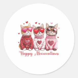 Happy Meowentines Day Funny Girls Cat Valentines D Classic Round Sticker