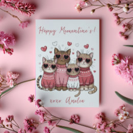 Happy Meowentines Pink Stylish Cats Valentine Holiday Card