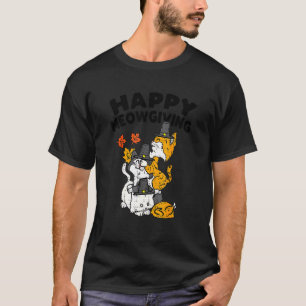 Happy Meowgiving Leaf Hat Cat Thanksgiving T-Shirt
