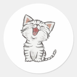 Happy Meowing Kitten Classic Round Sticker