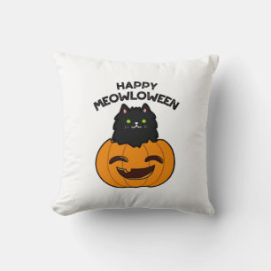 Happy Meowloween Funny Halloween Pun Cushion