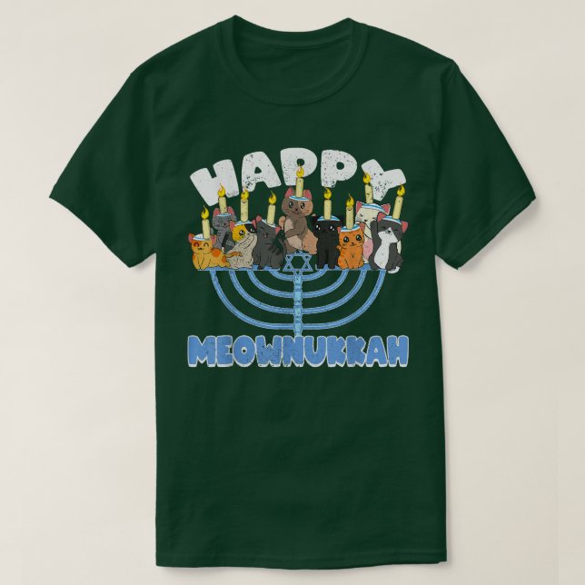 Happy Meownukkah Cats on Menorah for Hanukkah Chan T-Shirt (Design Front)