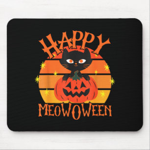 Happy Meowoween Halloween Black Cat Jack O Lantern Mouse Pad