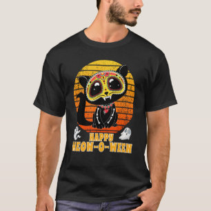 Happy Meowoween Halloween Calavera Black Cat Sugar T-Shirt