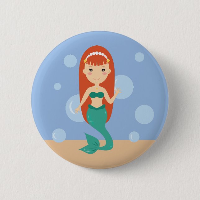 Happy mermaid girl swimming in the sea 6 cm round badge (Front)