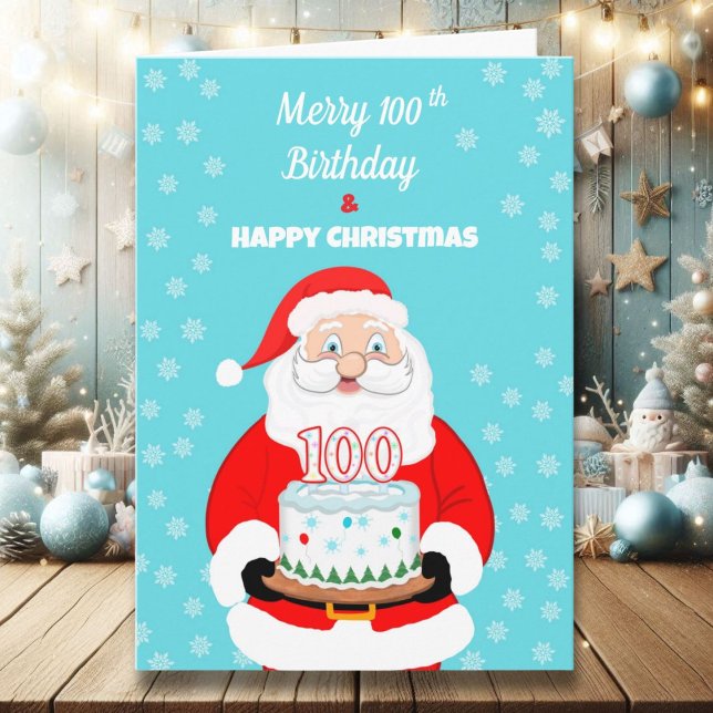 Happy Merry 100th Birthday Christmas Santa  Card (Creator Uploaded)