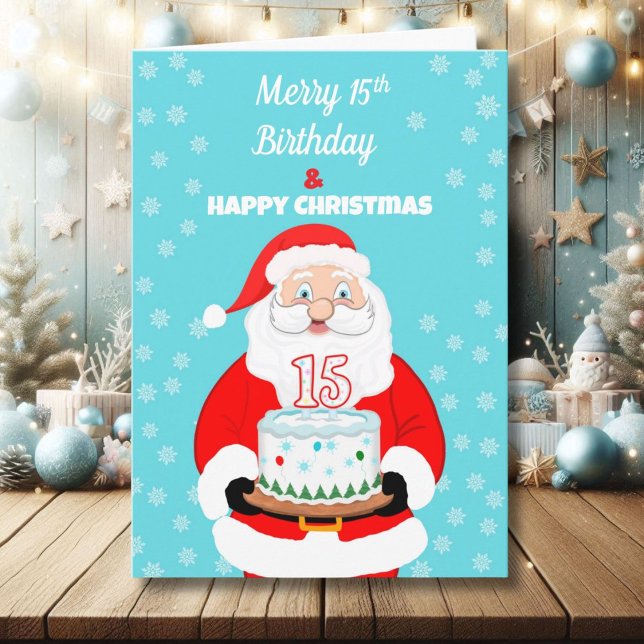 Happy Merry 15th Birthday Christmas Santa  Card (Creator Uploaded)