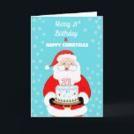 Happy Merry 21st Birthday Christmas Santa  Card<br><div class="desc">Celebrate a 21st Christmas birthday with festive cheer! This joyful card features Santa Claus holding a decorated birthday cake topped with a bold “21.” Blending the wonder of Christmas with the excitement of a milestone birthday,  it’s the perfect way to share holiday sparkle and birthday happiness all in one.</div>