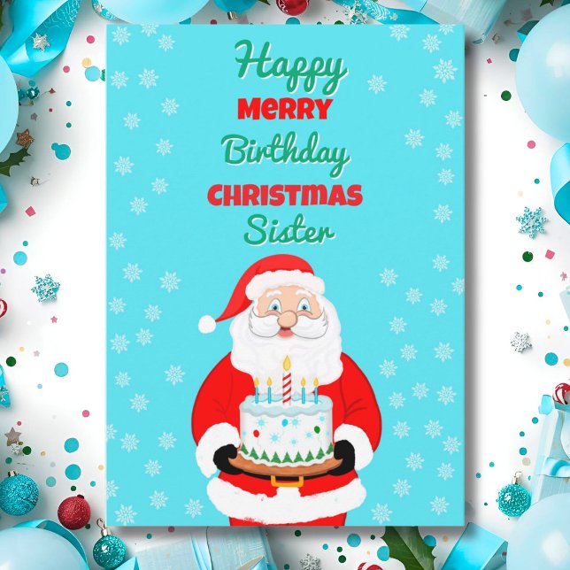Happy Merry Birthday Christmas Santa Sister Card (Creator Uploaded)