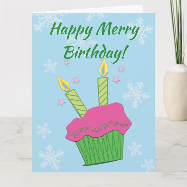 Happy Merry Birthday Cupcake Candles Card (Front)