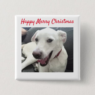 Happy Merry Christmas Funny Smiling Dog Holiday 15 Cm Square Badge