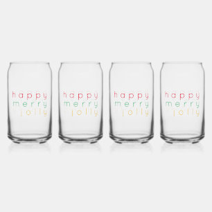 HAPPY MERRY JOLLY 16 oz Drink Glasses (4)