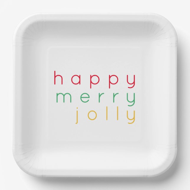 HAPPY MERRY JOLLY 9" Square Paper Plates (Front)
