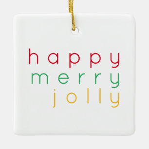 HAPPY MERRY JOLLY Ceramic Square Ornament
