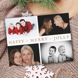 Happy Merry Jolly Family 4 Photo Collage Holiday Postcard