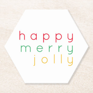 HAPPY MERRY JOLLY Hexagon Paper Coasters