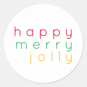 HAPPY MERRY JOLLY Large Round Stickers