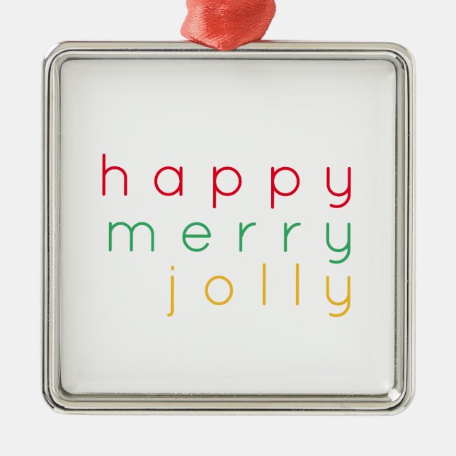 HAPPY MERRY JOLLY Premium Square Ornament (Front)