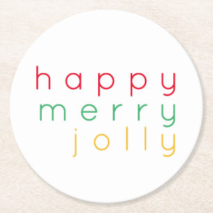HAPPY MERRY JOLLY Round Paper Coasters