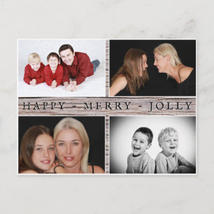 Happy Merry Jolly Rustic Family 4 Photo Collage Postcard