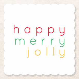 HAPPY MERRY JOLLY Scalloped Square Paper Coasters