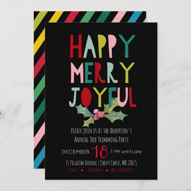 Happy Merry Joyful Christmas Party Invitation (Front/Back)