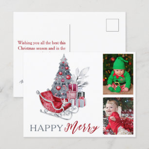 Happy Merry Kids Family Photo Christmas Holiday Postcard