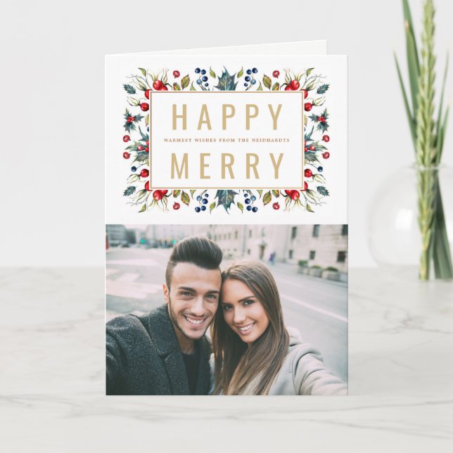 Happy Merry Photo Holiday Greeting Card (Front)