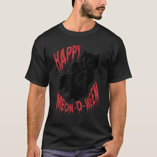Happy Mew O Ween  Black Cat  For Halloween 2 T-Shirt (Front)