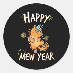 Happy Mew Year 2023 Funny Cat New Years Eve Party Classic Round Sticker