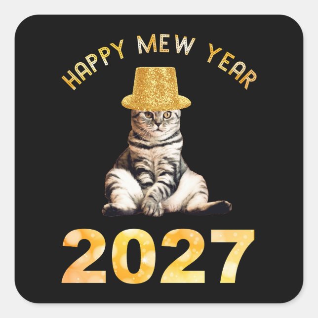 Happy Mew Year 2027 Square Sticker (Front)